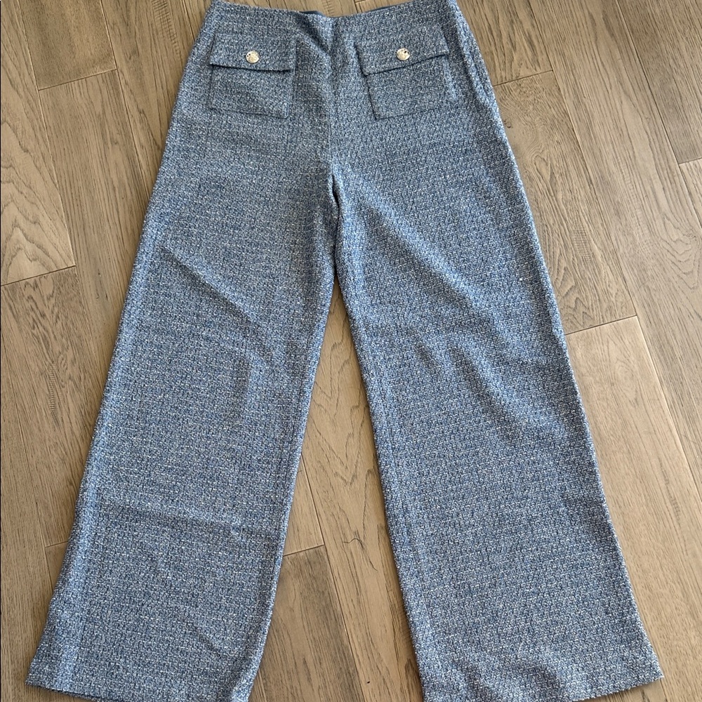 Maje Blue Tweed Wide-Leg Trousers
